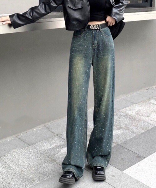 ★完売品★ラインストーンデニムパンツ メンズ ラインストーン デニム パンツ 男女兼用 ストリート系