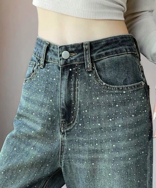 sny fashionストーン装飾デニムパンツ ラインストーンデニム（デニムパンツ）｜sedacle（セダクル）の