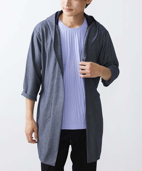 MK MICHEL KLEIN HOMME (エムケーミッシェルクランオム)の「ロングフードコーディガン(カーディガン/ボレロ・メンズ・ダークネイビー/ブルー/ブラック・46/48)」の2枚目の写真