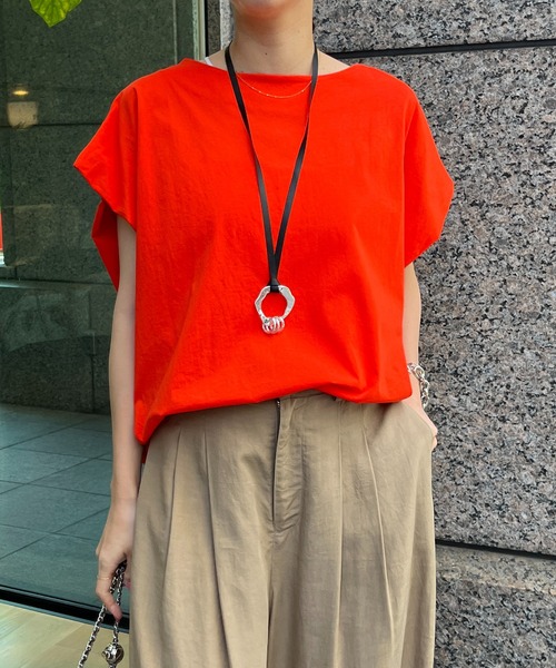 DouDou(ドゥドゥ)の「【WEB限定】 タックショルダープルオーバー(Tシャツ/カットソー・レディース・オレンジ/オフホワイト/ブラック・FREE)」の18枚目の写真
