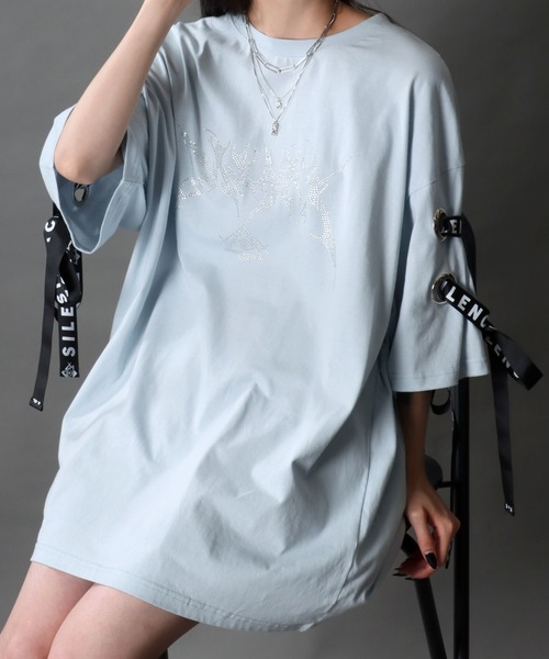 SITRY(シトリー)の「Lace up Tribal Design Rhinestone Print T-Shirt/レースアップ トライバルロゴ ラインストーンプリント 半袖Tシャツ レディース メンズ(Tシャツ/カットソー・レディース・ブラック/サックスブルー/ホワイト・L/M)」の20枚目の写真