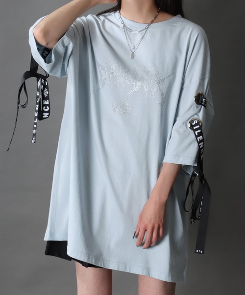 SITRY(シトリー)の「Lace up Tribal Design Rhinestone Print T-Shirt/レースアップ トライバルロゴ ラインストーンプリント 半袖Tシャツ レディース メンズ(Tシャツ/カットソー・レディース・ブラック/サックスブルー/ホワイト・L/M)」の19枚目の写真