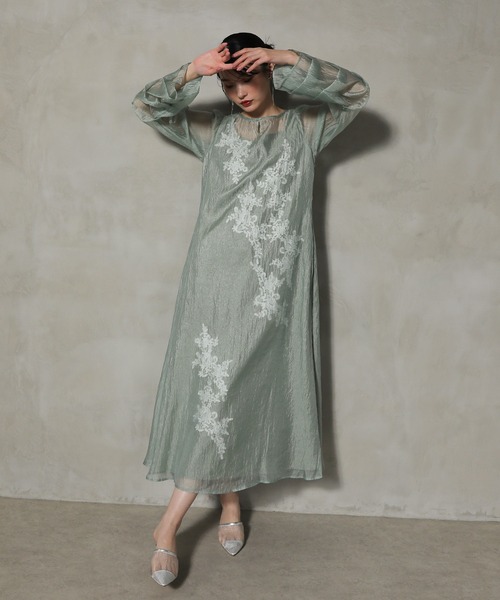 セール】モチーフレース シアー ワンピース パーティードレス 結婚式