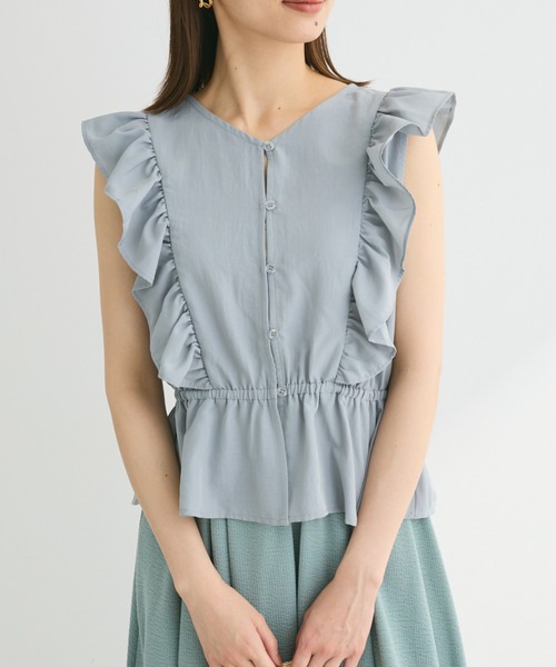 Sugar spoon(シュガースプーン)の「・SUGAR SPOON 2wayペプラムブラウス(シャツ/ブラウス・レディース・グリーン系その他3/サックスブルー/オフホワイト/ブラック・FREE)」の4枚目の写真