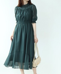 シフォンウエストシャーリングドレス