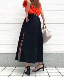 Q | シアーサイドバイカラーフレアスカート(スカート)