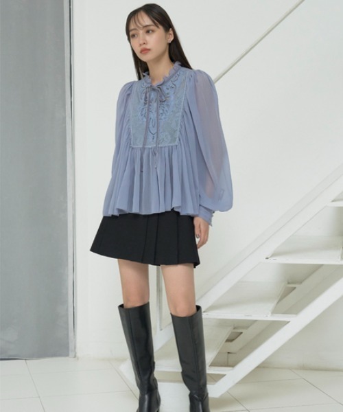 SNIDEL（スナイデル）の「エンブロイダリー楊柳シフォンブラウス