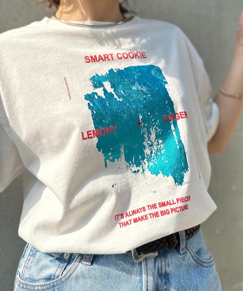 mi via loca（ミヴィアロカ）の「グランジ箔ロゴプリントTシャツ（Tシャツ/カットソー・レディース・ホワイト系その他/スミクロ/オフホワイト・FREE）」の21枚目の写真