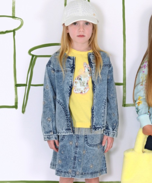 HAKKA KIDS（ハッカキッズ）の「フラワードット刺繍7オンスストレッチデニムスカート（デニムスカート・キッズ・ネイビー/ブルー・110cm/120cm/130cm/100cm）」の5枚目の写真