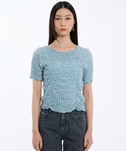 PUBLIC TOKYO（パブリックトウキョウ）の「シャーリングハーフスリーブTOP（Tシャツ/カットソー・レディース・レッド/ブラック/ホワイト/ブルー・FREE）」の17枚目の写真