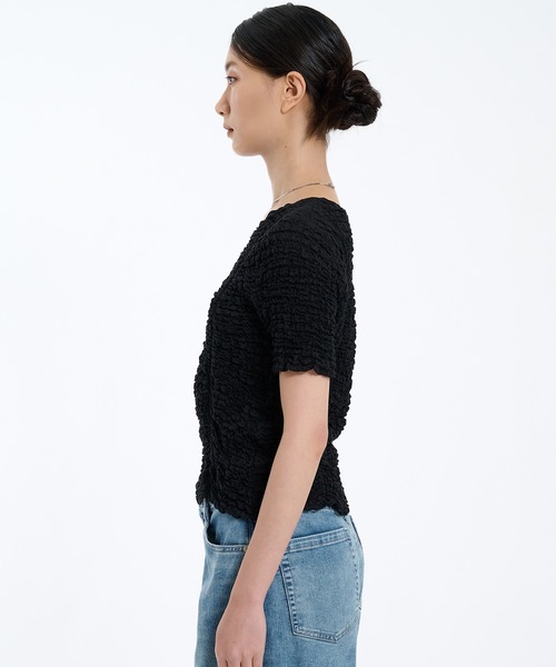 PUBLIC TOKYO（パブリックトウキョウ）の「シャーリングハーフスリーブTOP（Tシャツ/カットソー・レディース・レッド/ブラック/ホワイト/ブルー・FREE）」の21枚目の写真