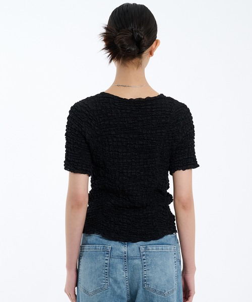 PUBLIC TOKYO（パブリックトウキョウ）の「シャーリングハーフスリーブTOP（Tシャツ/カットソー・レディース・レッド/ブラック/ホワイト/ブルー・FREE）」の22枚目の写真