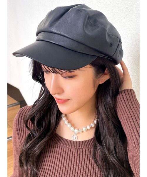GYDA（ジェイダ）の「フェイクレザーbrimキャスケット（キャスケット・レディース・その他1/ブラック・FREE）」の3枚目の写真