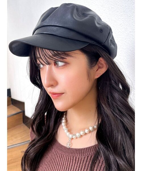 GYDA（ジェイダ）の「フェイクレザーbrimキャスケット（キャスケット・レディース・その他1/ブラック・FREE）」の4枚目の写真