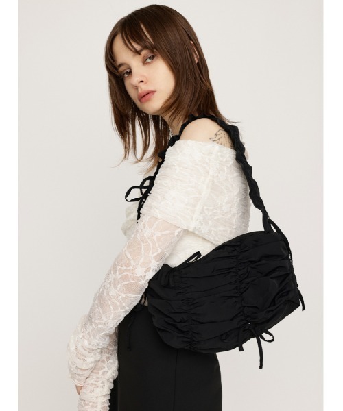 【sio】RIBBON FLUFFY SHOULDER BAG リボン ショルダーバッグ セール】SHIRRING RIBBON NYLON BAG シャーリング リボン