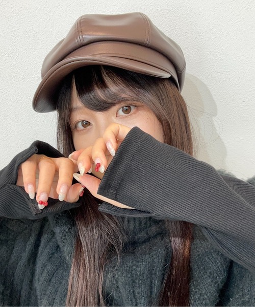 Burner(バーナー)の「【OKUOKU 0909】キャスケット キャップ フェイクレザー oku-bosi-687704818204-14【RBTS】(キャスケット・レディース・ブラック/ブラウン系その他/オフホワイト/レッド/ダークブラウン/ベージュ・FREE)」の1枚目の写真