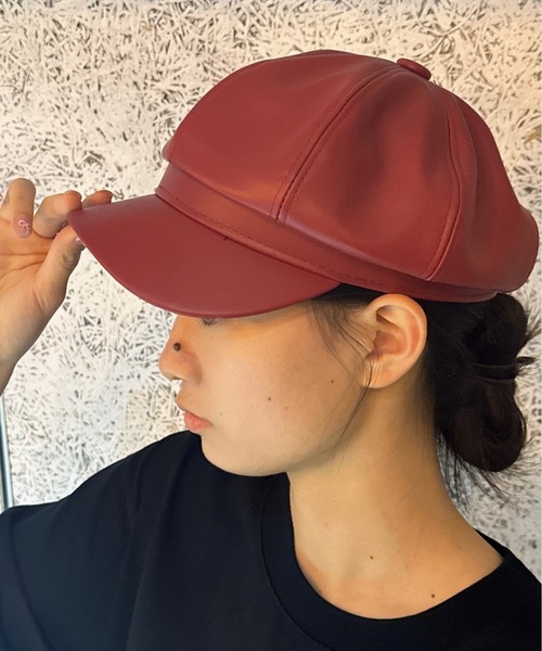 Burner(バーナー)の「【OKUOKU 0909】キャスケット キャップ フェイクレザー oku-bosi-687704818204-14【RBTS】(キャスケット・レディース・ブラック/ブラウン系その他/オフホワイト/レッド/ダークブラウン/ベージュ・FREE)」の6枚目の写真