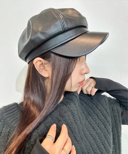 Burner(バーナー)の「【OKUOKU 0909】キャスケット キャップ フェイクレザー oku-bosi-687704818204-14【RBTS】(キャスケット・レディース・ブラック/ブラウン系その他/オフホワイト/レッド/ダークブラウン/ベージュ・FREE)」の19枚目の写真