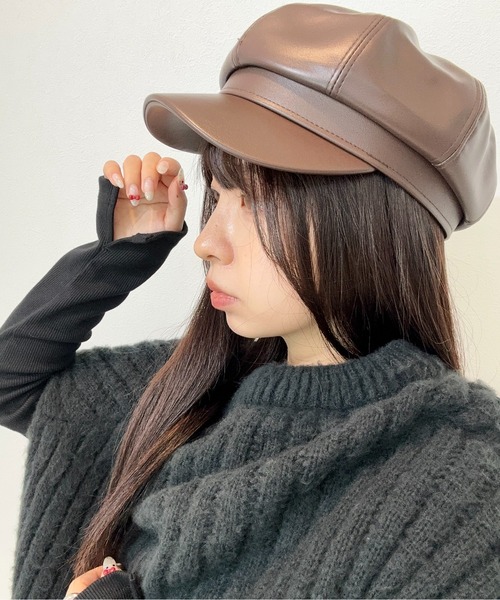 Burner(バーナー)の「【OKUOKU 0909】キャスケット キャップ フェイクレザー oku-bosi-687704818204-14【RBTS】(キャスケット・レディース・ブラック/ブラウン系その他/オフホワイト/レッド/ダークブラウン/ベージュ・FREE)」の9枚目の写真