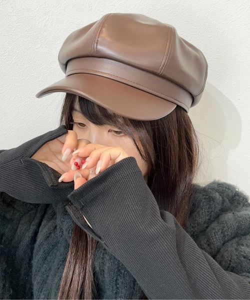 Burner(バーナー)の「【OKUOKU 0909】キャスケット キャップ フェイクレザー oku-bosi-687704818204-14【RBTS】(キャスケット・レディース・ブラック/ブラウン系その他/オフホワイト/レッド/ダークブラウン/ベージュ・FREE)」の10枚目の写真