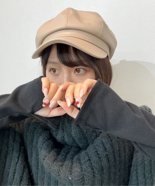 Burner(バーナー)の「【OKUOKU 0909】キャスケット キャップ フェイクレザー oku-bosi-687704818204-14【RBTS】(キャスケット・レディース・ブラック/ブラウン系その他/オフホワイト/レッド/ダークブラウン/ベージュ・FREE)」の11枚目の写真