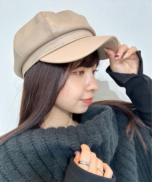 Burner(バーナー)の「【OKUOKU 0909】キャスケット キャップ フェイクレザー oku-bosi-687704818204-14【RBTS】(キャスケット・レディース・ブラック/ブラウン系その他/オフホワイト/レッド/ダークブラウン/ベージュ・FREE)」の14枚目の写真