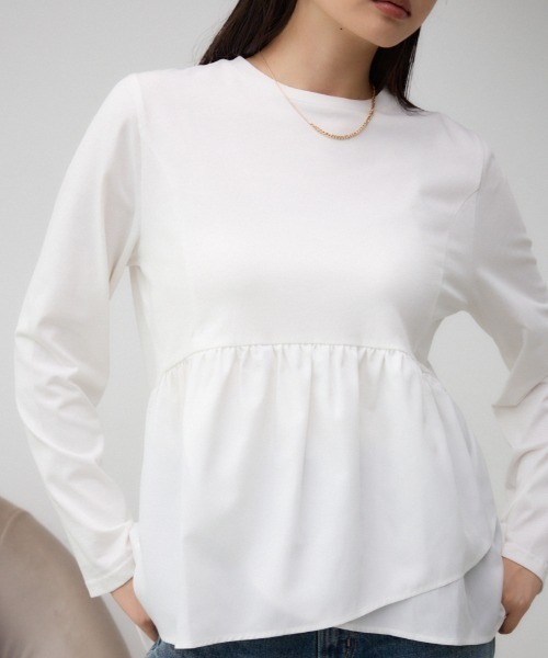 AZUL by moussy(アズールバイマウジー)の「キリカエデザインTシャツ(Tシャツ/カットソー・レディース・ブラック/オフホワイト/チャコールグレー・FREE)」の2枚目の写真