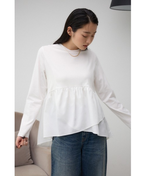 AZUL by moussy(アズールバイマウジー)の「キリカエデザインTシャツ(Tシャツ/カットソー・レディース・ブラック/オフホワイト/チャコールグレー・FREE)」の4枚目の写真
