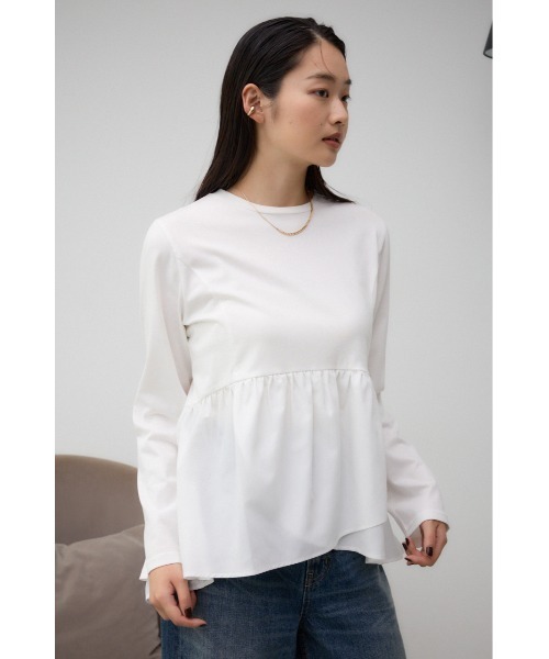 AZUL by moussy(アズールバイマウジー)の「キリカエデザインTシャツ(Tシャツ/カットソー・レディース・ブラック/オフホワイト/チャコールグレー・FREE)」の5枚目の写真