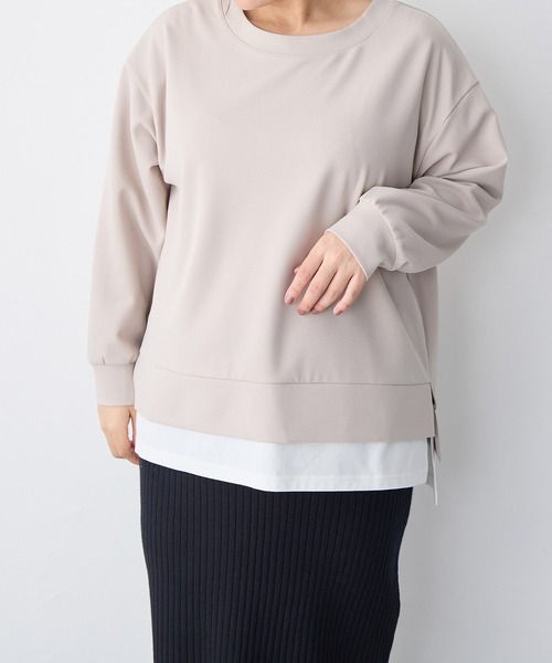 anyfee(エニフィー)の「【anyfee】ニットジョーゼットレイヤード風トップス《大きいサイズ/プラスサイズ》(ニット/セーター・レディース・ベージュ/ブラック/ネイビー・3L/4L/5L/LL)」の2枚目の写真