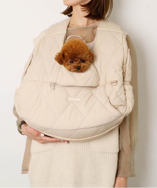 mon cheri-キルティングフロントリュック［BEIGE / M］ moncheri キルティングメッシュ付きフロントリュック Pets-first