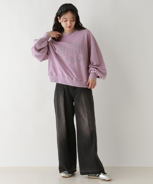 RAGEBLUE（レイジブルー）の「＜選べるMIDDLE&LONG丈＞カレッジロゴ刺繍/ピグメントルーズスウェット（スウェット・レディース・スミクロ/ピンク/ブルー・MEDIUM/LARGE）」の13枚目の写真
