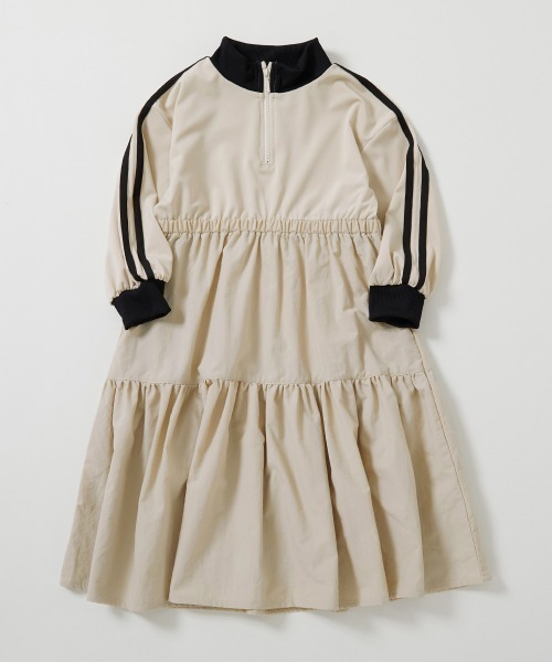 サイドライン ハーフジップ トラック ティアードワンピース
