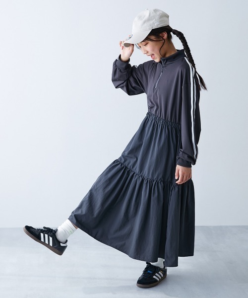 セール】サイドライン ハーフジップ トラック ティアードワンピース