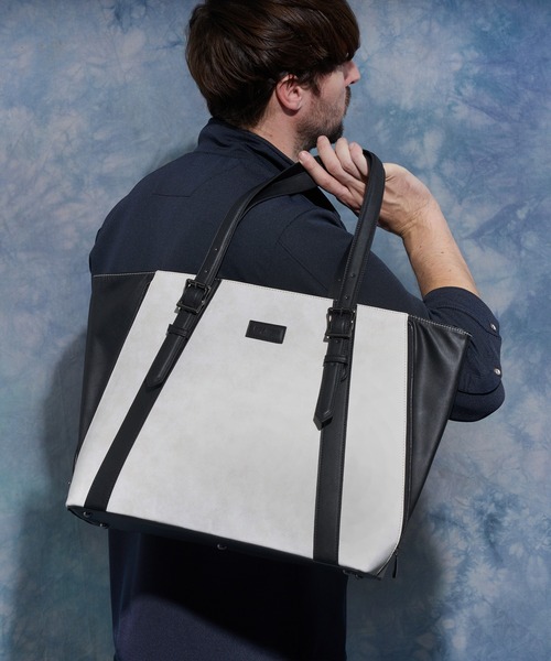 HIDEAWAYS NICOLE(ハイダウェイニコル)の「サイドジップトートバッグ(トートバッグ・メンズ・ホワイト×ブラック/ブラック・FREE)」の5枚目の写真