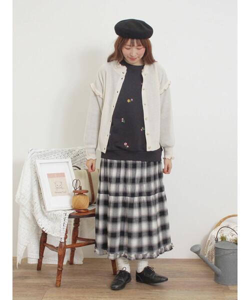 Samansa Mos2（サマンサ モスモス）の「シャーリングティアードスカート（スカート・レディース・ブラック/ブルー/カーキ/レッド/キナリ・F）」の9枚目の写真