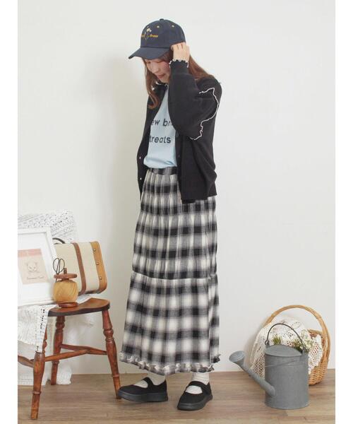 Samansa Mos2（サマンサ モスモス）の「シャーリングティアードスカート（スカート・レディース・ブラック/ブルー/カーキ/レッド/キナリ・F）」の12枚目の写真