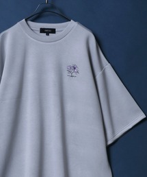 美品♪45R　ダンガリーの小花刺繍Tシャツ　グレー　花柄　ブラウス　半袖　希少 美品♪45R ダンガリーの小花刺繍Tシャツ グレー 花柄 ブラウス