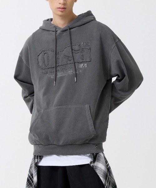 ODD STUDIO（オッドスタジオ）の「【OddStudio】ピグメントダメージロゴフーディー（パーカー・レディース・チャコールグレー/ネイビー/ピンク・MEDIUM/LARGE）」の11枚目の写真