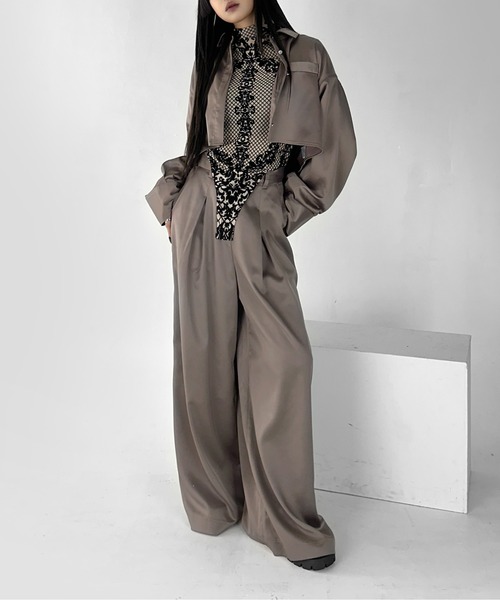 LVEU.】サテンクロップドシャツ / トップス シャツ サテン クロップド