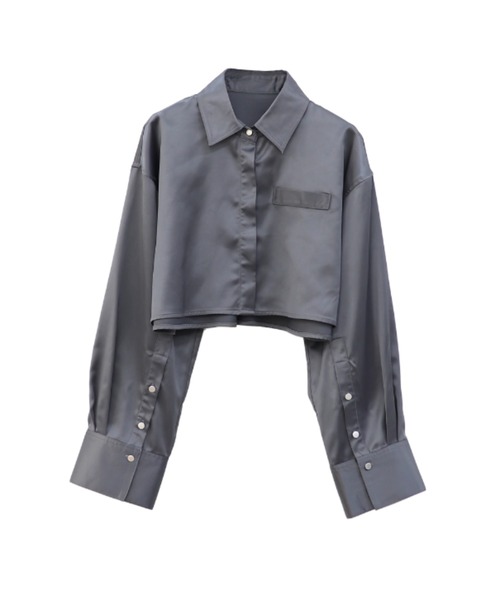HAVEONE 売れ筋商品|||ハブワン シャツ トップス レディース Shirts Grey セール】【LVEU.】サテンクロップドシャツ / トップス シャツ