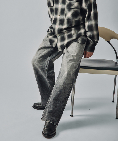 J.S.Homestead / エイジングデニム ワイド5ポケ ブラック（デニム