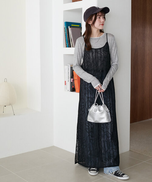 DISCOAT（ディスコート）の「メッシュ線柄キャミワンピース