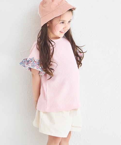 【boohoo】ワッフルプリントTシャツ＆ショーツセット セール】【ふんわりワッフル】【リンクコーデ】袖フリル