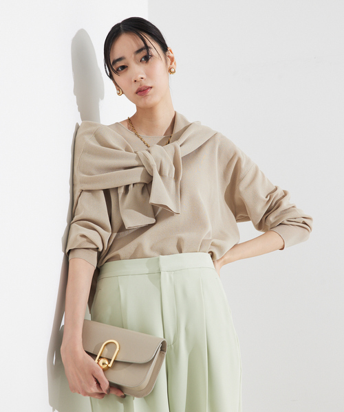 qualite(カリテ)の「【ちょっとした万能羽織りアイテム◎】コットンナイロンハイゲージニットカーデ(カーディガン/ボレロ・レディース・ホワイト/ベージュ/チャコールグレー・フリー)」の6枚目の写真