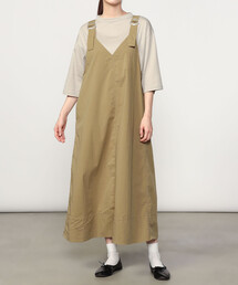 【新品】DANTON サロペットスカート ジャンパースカート OLIVE カーキ Bshop｜DANTON | ストレッチタイプライター Vネックサロペット