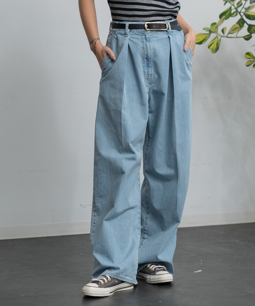 セール】TICCA ライトデニムタックワイドパンツ（デニムパンツ