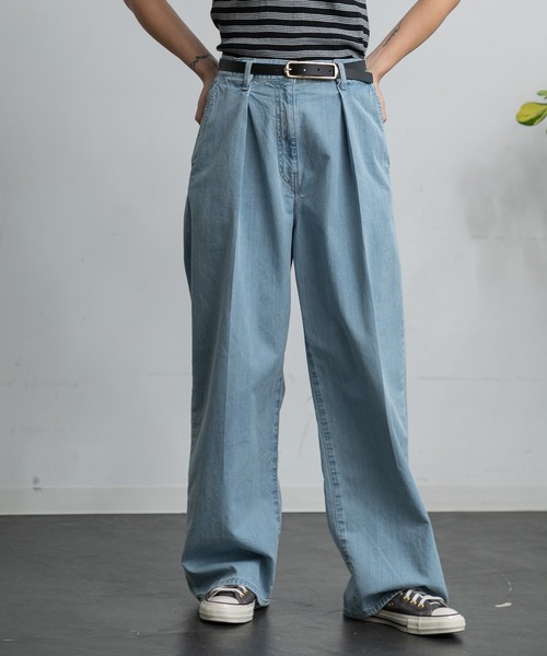 セール】TICCA ライトデニムタックワイドパンツ（デニムパンツ