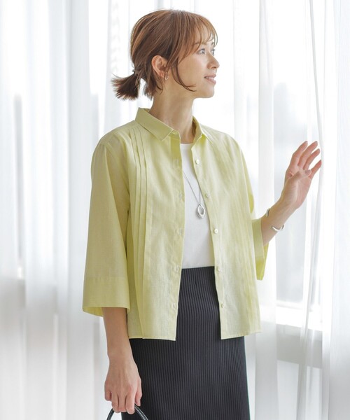 J.PRESS(ジェイプレス)の「【洗える】リネンminiチェック フロントピンタック シャツ(シャツ/ブラウス・レディース・ピンク系3/ライトグリーン系3/ネイビー系3・9/11)」の2枚目の写真