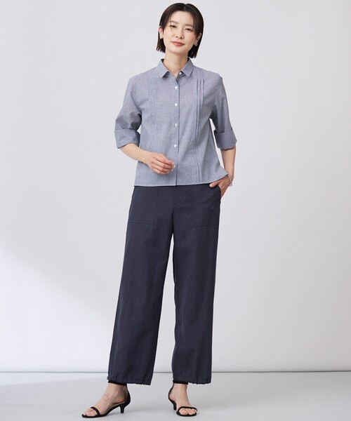 J.PRESS(ジェイプレス)の「【洗える】リネンminiチェック フロントピンタック シャツ(シャツ/ブラウス・レディース・ピンク系3/ライトグリーン系3/ネイビー系3・9/11)」の7枚目の写真